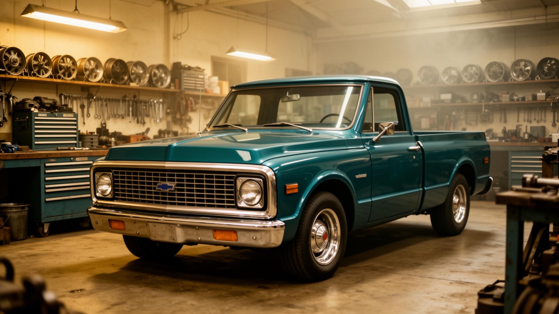 Klassischer US-Pickup in einer Heritage-Werkstatt